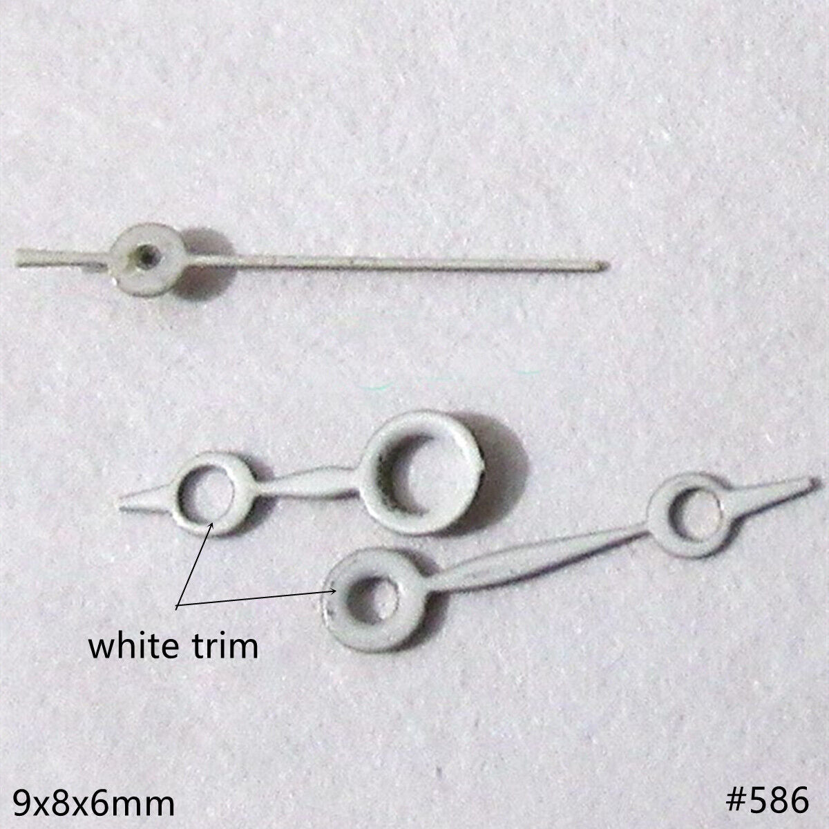 9mm hollow white painted watch hands set compatible with Miyota 2035, 2115, 2105, 2305 movements.