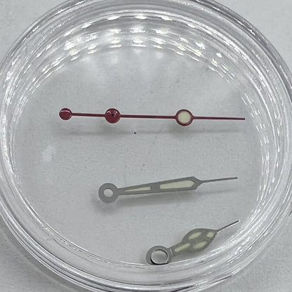 Uhrzeiger, 12,5 mm, grüne Leuchtmasse, silberner Rand, roter Sekundenzeiger für NH35 NH36-Uhrwerk
