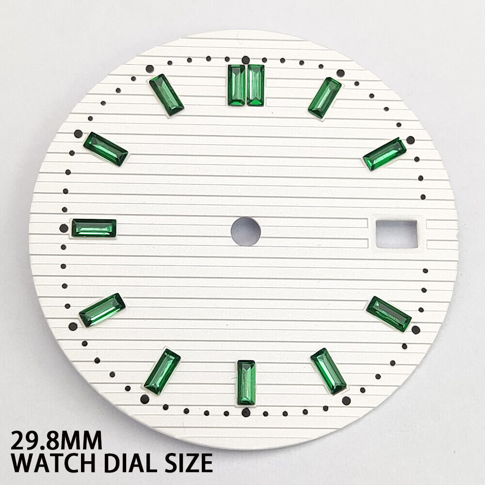 Green imitation gemstone nail on white watch dial, 29.8mm size, compatible with NH35 movement.