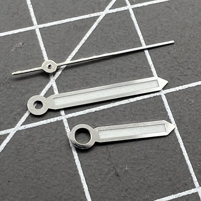 Set of 17mm silver trim green luminous watch hands compatible with Miyota 2035 2115 2105 2305 movements for precise timekeeping.