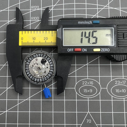 Black Seiko NH35 automatic watch movement with date display at 6 o'clock, precision self-winding mechanism.