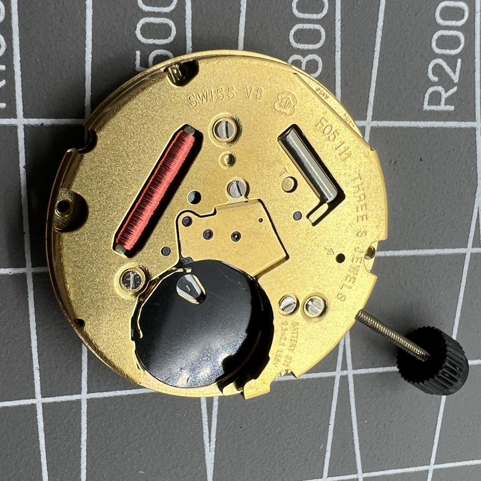 ETA F05.111 Swiss quartz watch movement with three hands and date display at 3 o'clock.