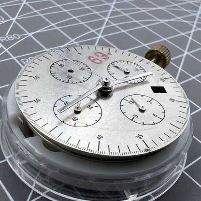 Asia Made 7750 mechanical watch movement with black dial featuring single calendar and subdials at 3, 6, 9 o'clock positions for precise timekeeping.