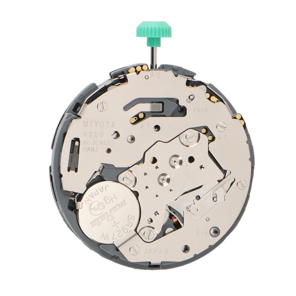 Miyota OS20 quartz watch movement with date display at 3 and 6 o'clock, Japan precision for watchmakers.