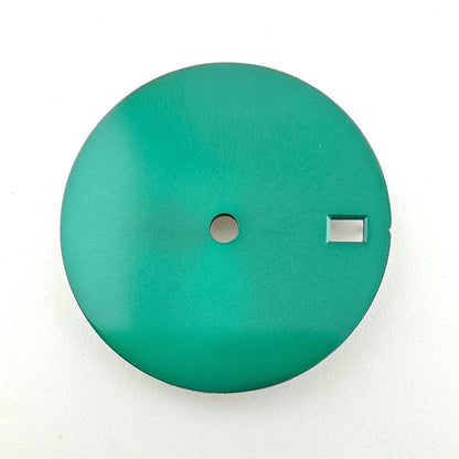 28.5mm solid color watch dial, metal design, no lume, fits NH35 movement, sleek accessory.