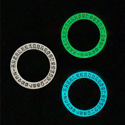 Luminous date disk wheel for NH35 movement with bright date display at 3 o'clock, precise fit.