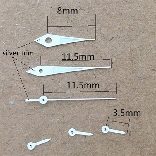 Aiguille de montre luminescente verte à bordure argentée de 11,5 mm pour Epson VX3J, VX9J, VX7J, VX3N, VX9N, VX42