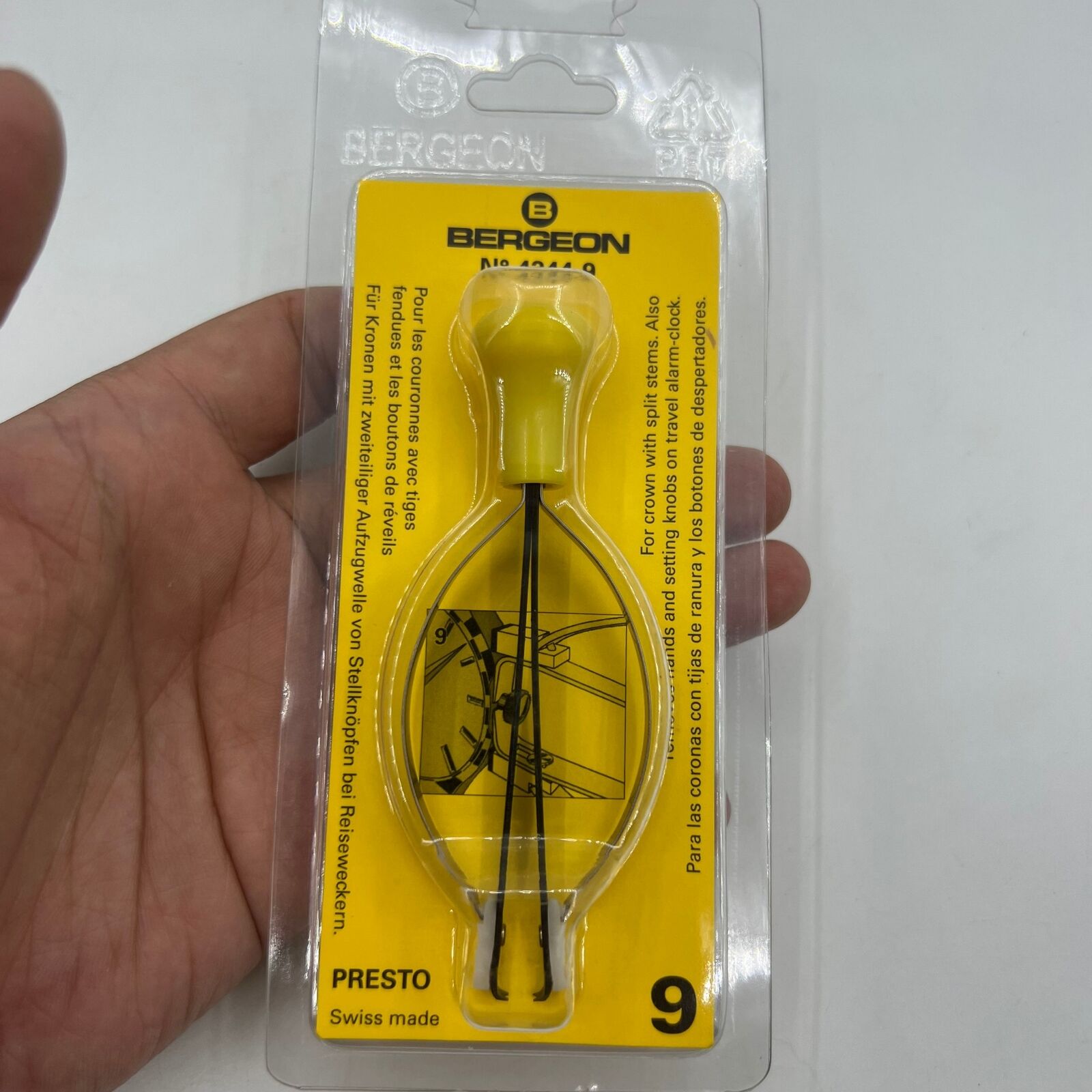 Swiss Made Bergeon 4344-9 watch crown remover for split stem replacement, precision tool for horology