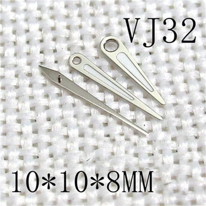 Aiguilles de montre pointues vertes lumineuses avec garniture argentée 10 x 10 x 8 mm pour mouvement Epson VJ32 
