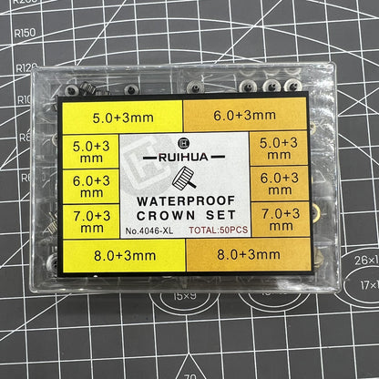 50PCS Gold/Silver/Black Dispensing Waterproof Watch Crown Set Repair Assortment