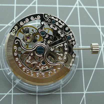TY2807 skeleton automatic mechanical watch movement, T16 replacement part for accurate watch repair and timekeeping.