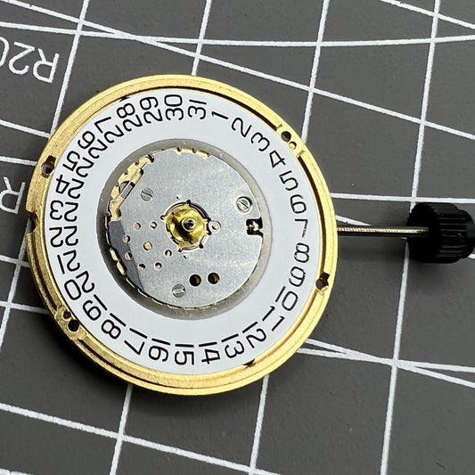 ETA F05.111 watch with Swiss quartz movement, three hands, and date display at 3 o'clock.