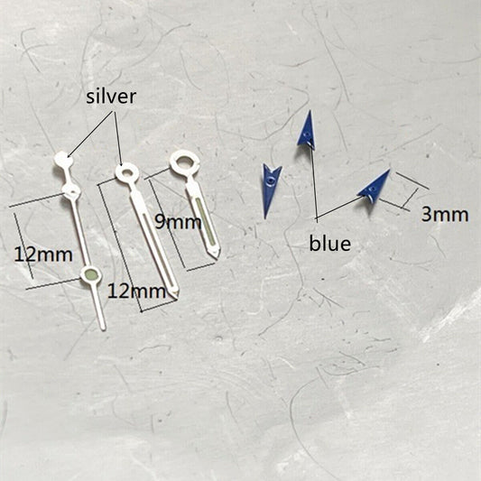 Petites aiguilles de seconde bleues argentées de 12 mm pour montres Miyota OS10, OS20, OS60, OS80