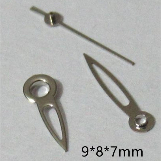 Arrow-shaped hollow silver watch hands set for Miyota 2035 movement, precise and stylish accessory.