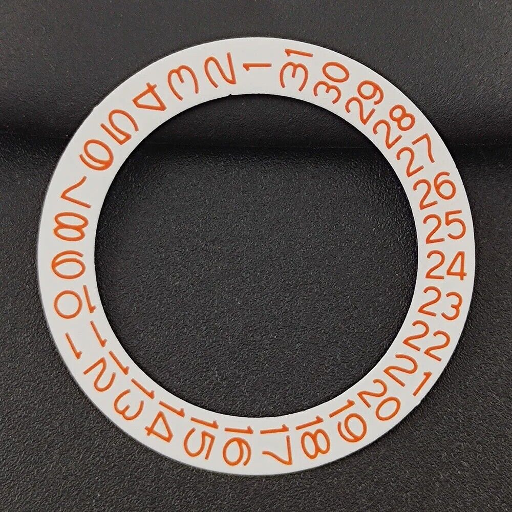 Orange date disk overlay for NH35 NH36 watch movements, enhancing Seiko timepiece customization.