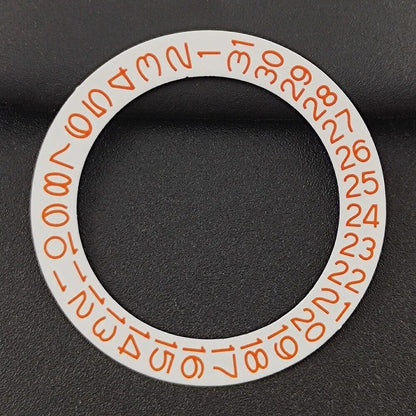 Orange date disk overlay for NH35 NH36 watch movements, enhancing Seiko timepiece customization.