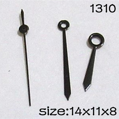 Black Miyota 2035 watch hands set by NO.1310, lengths 14mm, 11mm, 8mm, precise fit for accessories.