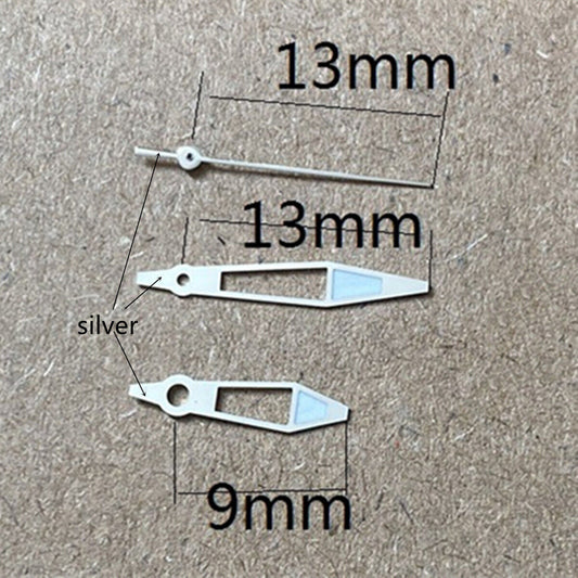 13 mm spitze Lume-Uhrzeiger mit silbernem Rand für Miyota 2315 2035 2036 2115 2305