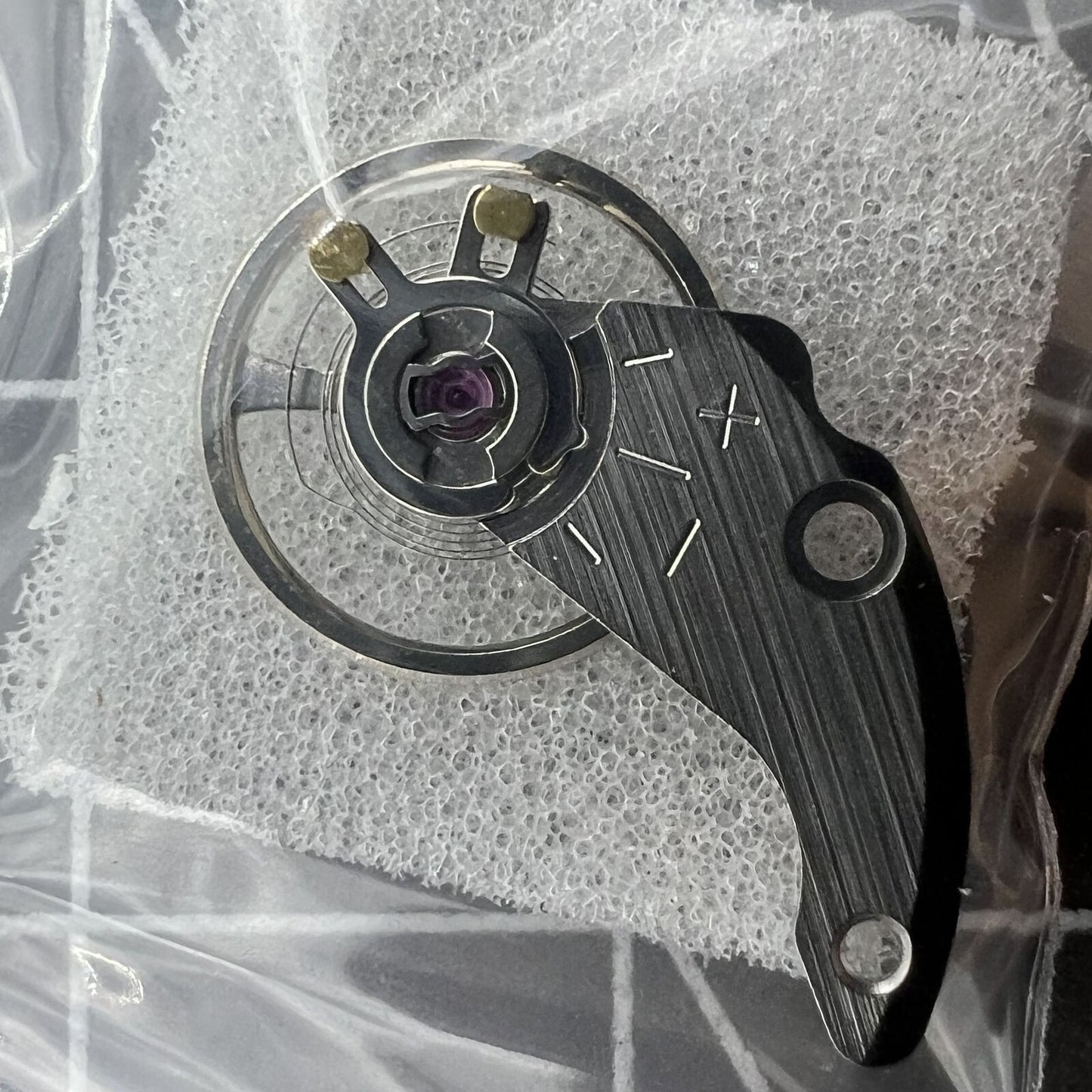 Silver watch balance wheel with splint, precision replacement for Miyota NH35 NH36 movements, watch accessory.