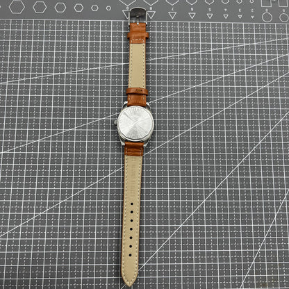 PUBU 32mm manual mechanical watch with grey dial, nail markers, 17 jewels, showcasing precision craftsmanship.