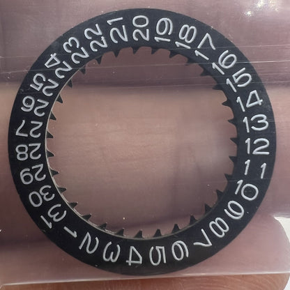 Disk date wheel with blue luminous markers, white font on black background, compatible with NH35 NH36 movement