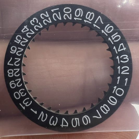 Disk date wheel with blue luminous markers, white font on black background, compatible with NH35 NH36 movement