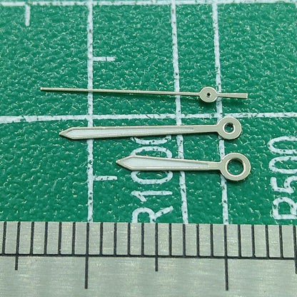 Silver 13mm watch hands with trim, compatible with Miyota 2315, 2035, 2036, 2115, 2305 movements, precision-crafted.