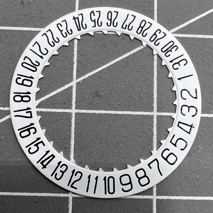 White date disk wheel for Miyota 9015 movement with date at 3/6, precision Japan-made component.