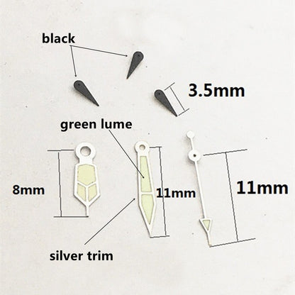 2 Sets/Pack 11mm Black Small Second Hands Silver Trim Hands for VD53 VD54 VD57