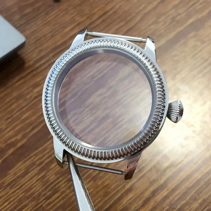 316L stainless steel 44mm watch case, durable and sleek design for ETA 6497/6498 movements with 35mm dials.