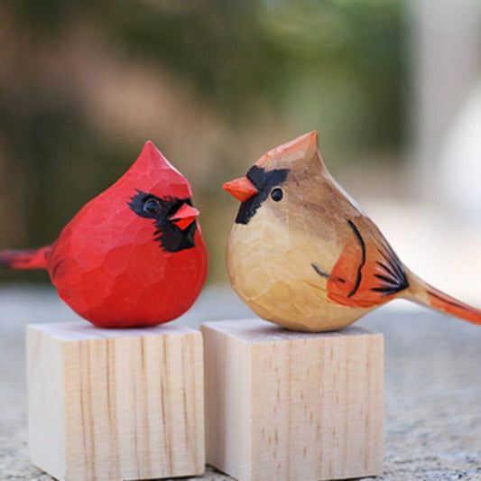 Handmade Cardinal Couple wooden sculpture, elegant decorative figurines for home d�cor.