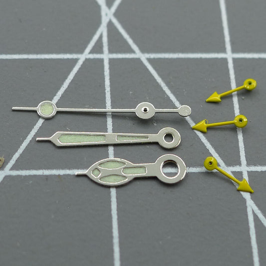 Petites aiguilles de seconde jaunes avec garniture argentée pour montre Miyota OS10 OS20 OS60 OS80