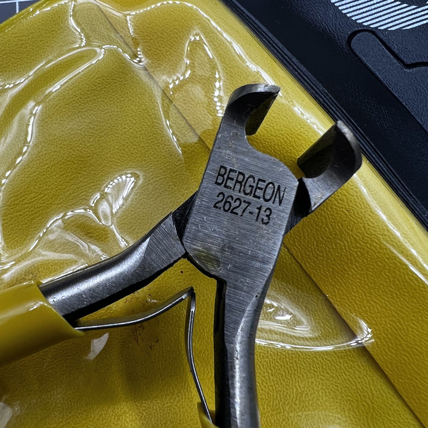 Swiss Bergeon 2627-13 top cutters for precise watch accessory cutting with straight jaw design.