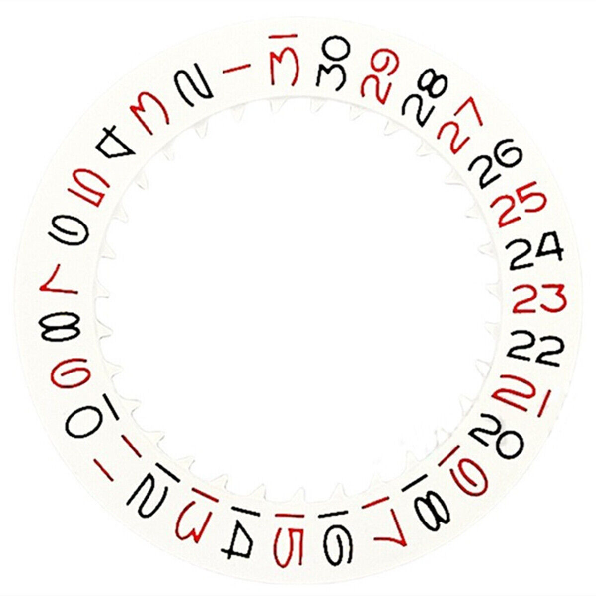 Red odd number date wheel disk on white background, compatible with NH35 NH36 watch movements, vintage style.