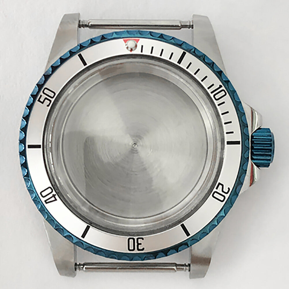 Blue retro 39.5mm stainless steel watch case with acrylic mirror, compatible with NH35/NH36 movements.