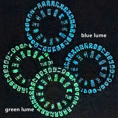 Green Lume Black Date Disk Wheel Week Wheel for Movement Seiko NH36 Date@3.8