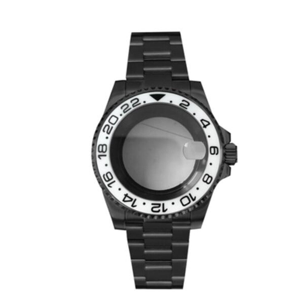 PVD black SUB watch case and strap, 40mm sapphire glass, 5ATM waterproof, compatible with NH35/NH36 movements.