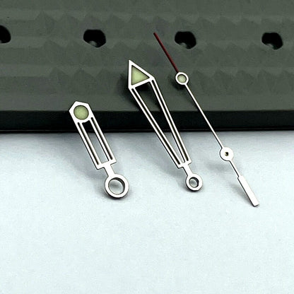 Green luminous watch hands set by P2-1-C for NH35 movement, enhancing low-light time readability.