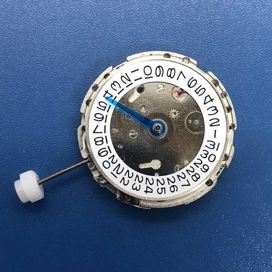 DG2813 silver automatic watch movement with adjustable 24-hour GMT hand, 4-hand design for precision timekeeping.