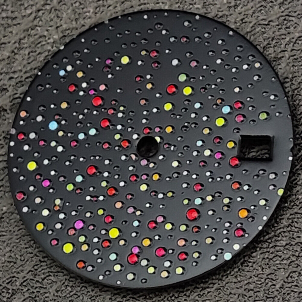 Black gemstone-effect watch dial with NH35 movement compatibility, perfect for precise watch repairs.