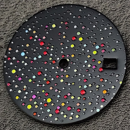 Black gemstone-effect watch dial with NH35 movement compatibility, perfect for precise watch repairs.