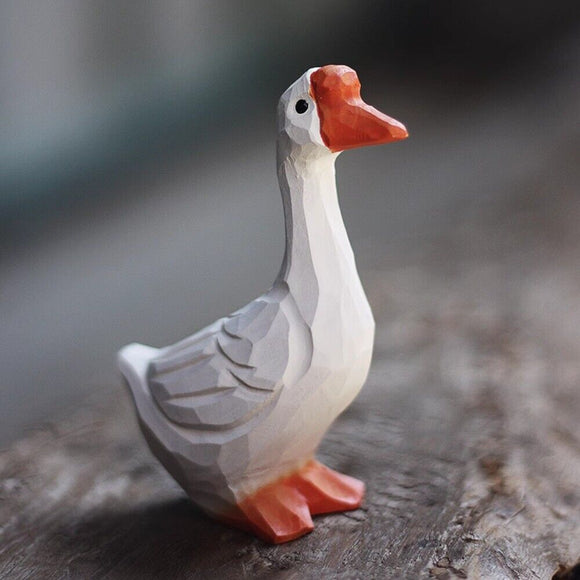 New Cute Handmade Big Goose White Goose Wooden Figurine Sculpture Decorative