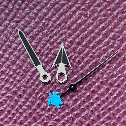 Black watch hands set featuring Turtle second hand, compatible with NH35/NH36/4R36 movements.