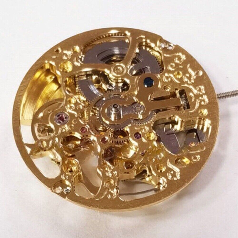 Hangzhou 2189 automatic mechanical watch with 3 hands, hollow golden dial, China made craftsmanship.