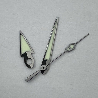 C3 green luminous watch hands set, compatible with NH35/36/4R/6R movement for clear time reading.
