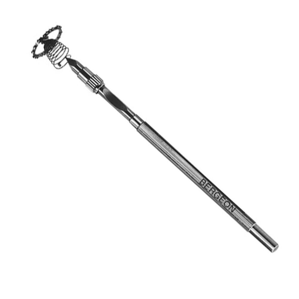 Swiss Bergeon 4072 pin vise 105mm for precise hairspring holding in watch repair tools.