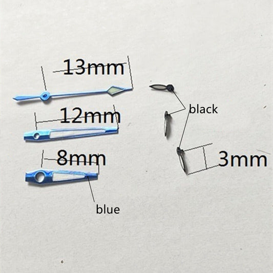 13 mm blau + schwarz getrimmte Lume-Uhrzeiger für Miyota OS10 OS20 OS22 OS60 OS80 OS11