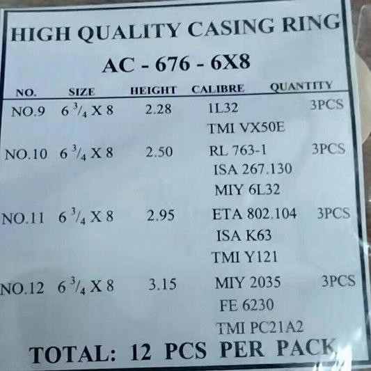 Set of 12 plastic spacer rings for securing 1L32 VX50E RL763-1 267.130 watch movements.