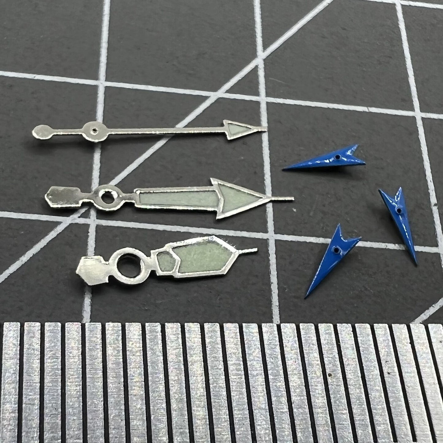 Blue luminous small second watch hand with silver trim for Miyota OS10 OS20 OS60 OS80 movements.