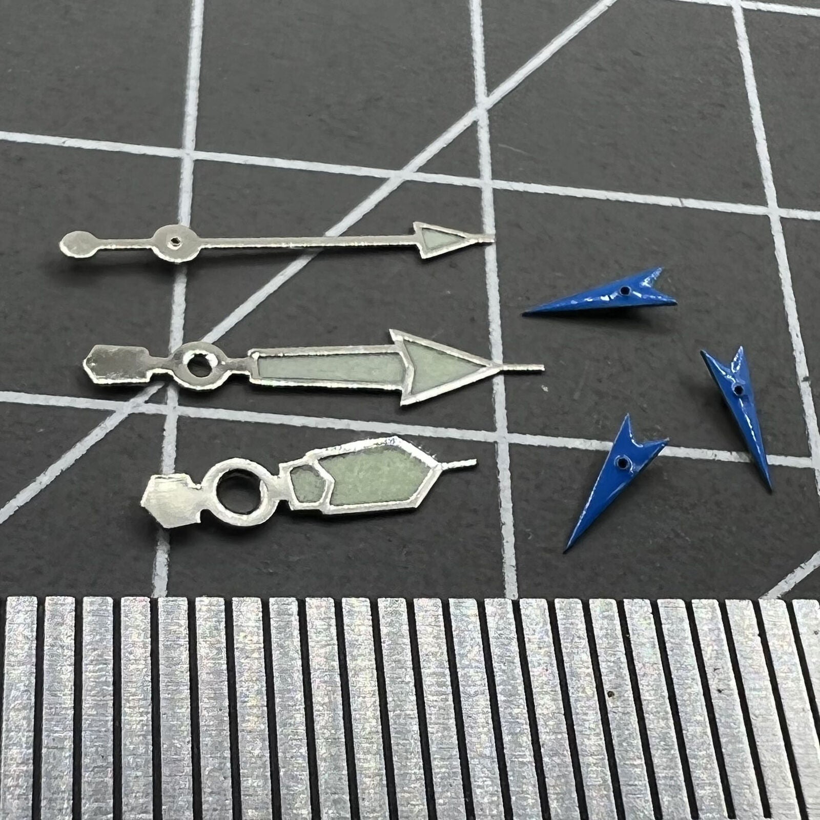 Blue luminous small second watch hand with silver trim for Miyota OS10 OS20 OS60 OS80 movements.